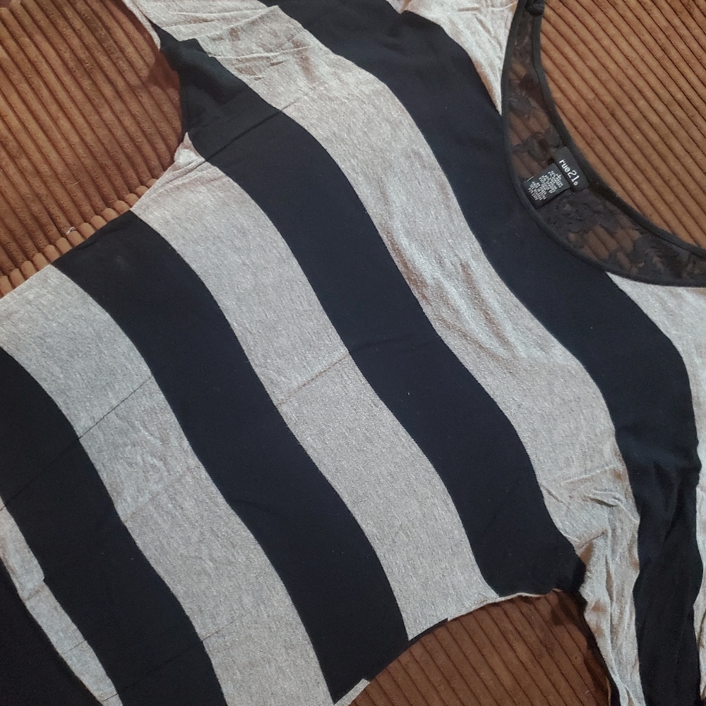 Stretchy black and gray striped dress shirt
